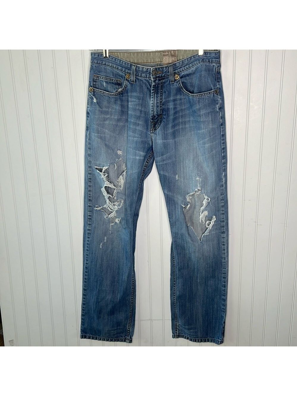 Wrangler Premium Denim Straight Fit Distressed Jeans Size 34